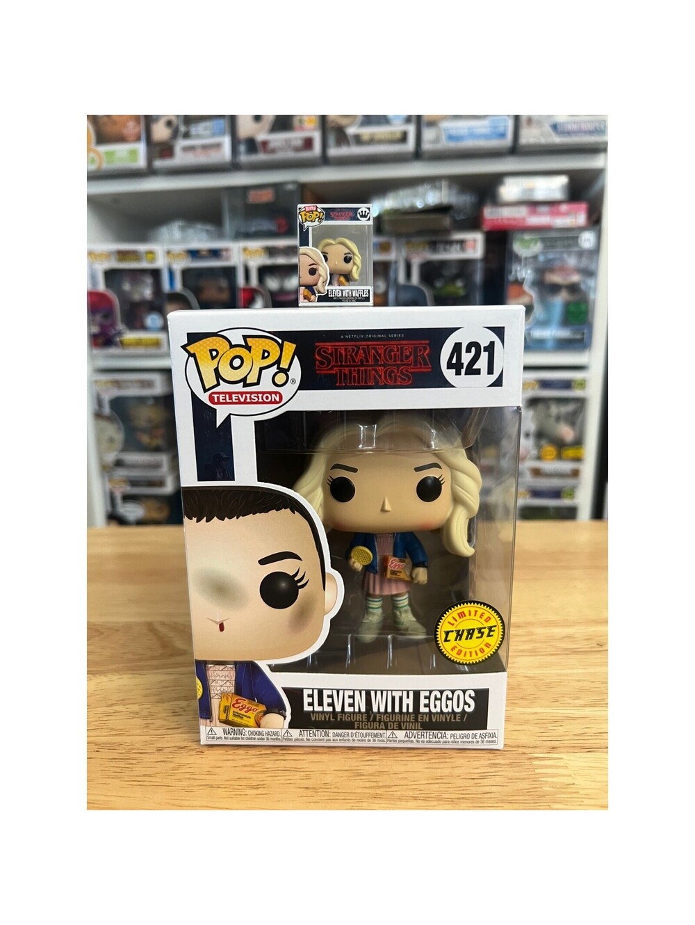 2 LE CHASE Eleven w/ Waffles & Wig Stranger Things Funko Pops #421 BITTY 1" & 4"